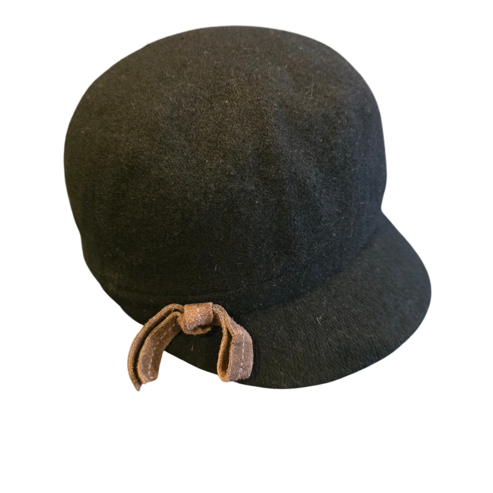 Hat Attack New York Wool Blend Equestrian Cap Black Suede Bow Accent Hat